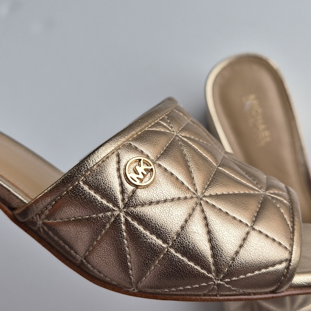 Michael Kors Metallic Gold Quilted Block Heel Mules - Picture 9 of 11